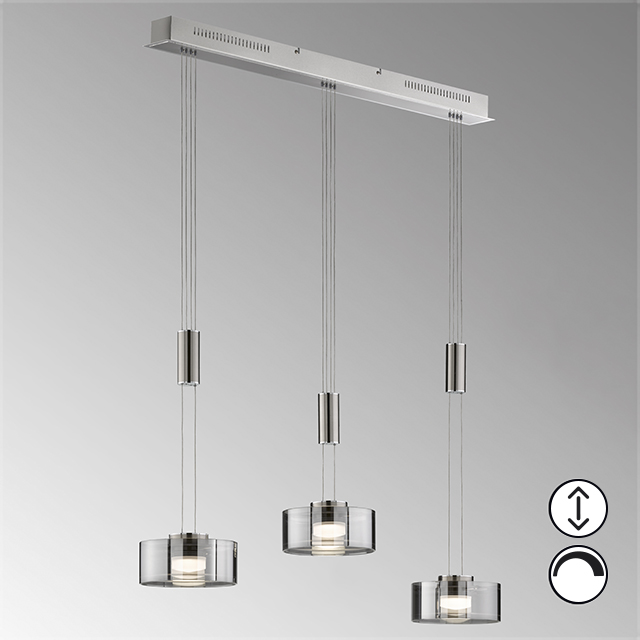 Fischer & Honsel LED-Pendelleuchte LAVIN ca. B20 L100 cm in Nickel matt, Glas rauchfbg.