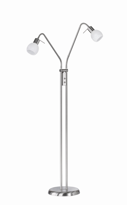 Reality Stehleuchte ANTIBES 2-flammig in Farbe Nickel matt, Glas alabasterfarbig Reality Leuchten Stehleuchte ANTIBES in Nickel matt, Glas alabasterfarbig