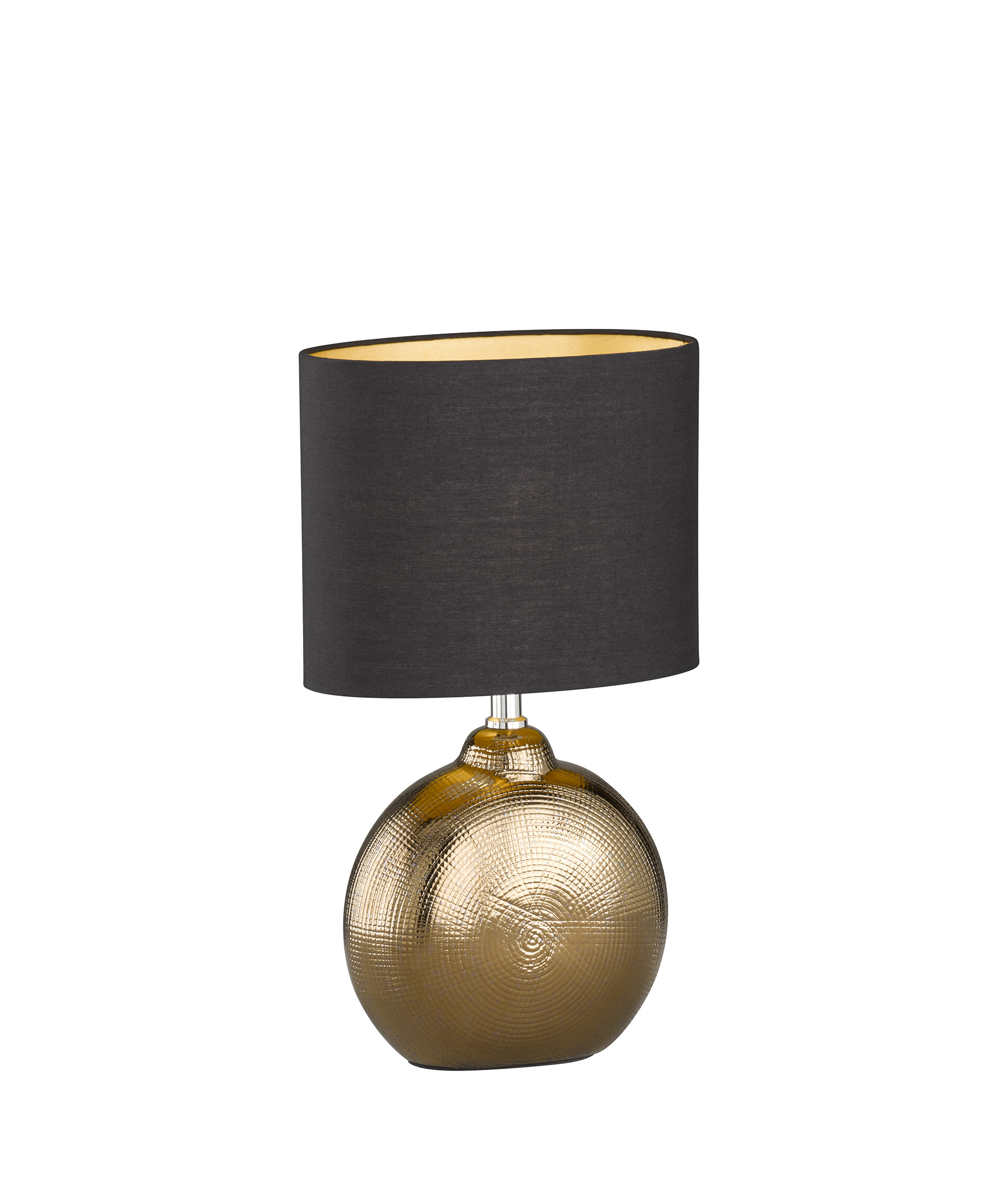 Fischer & Honsel Tischleuchte FORO in Keramik bronzefarbig antik/Stoff schwarz Chintz innen goldfarbig