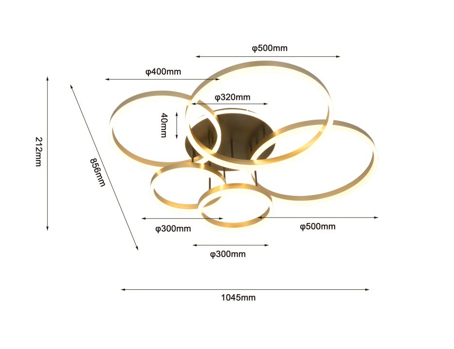 Global Technics LED-Deckenleuchte SCHENNA 1-flammig in Farbe schwarz+gold, Deckenleuchte, Ringe-Licht, LED-Leuchte, Goldfarben, Montage-Durchmesser