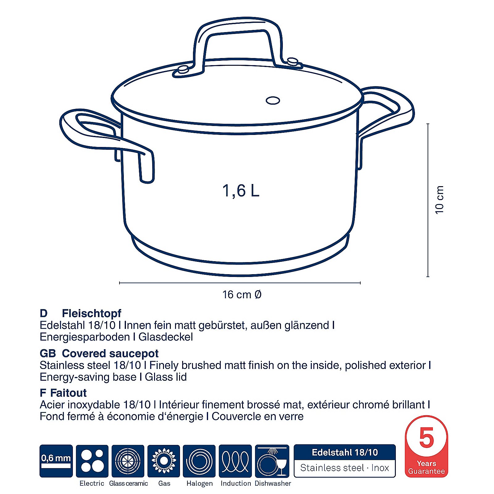Kela Fleischtopf Flavoria FLAVORIA in Silber Glänzend, Kochgeschirr, Topf, Kochtopf, Essen