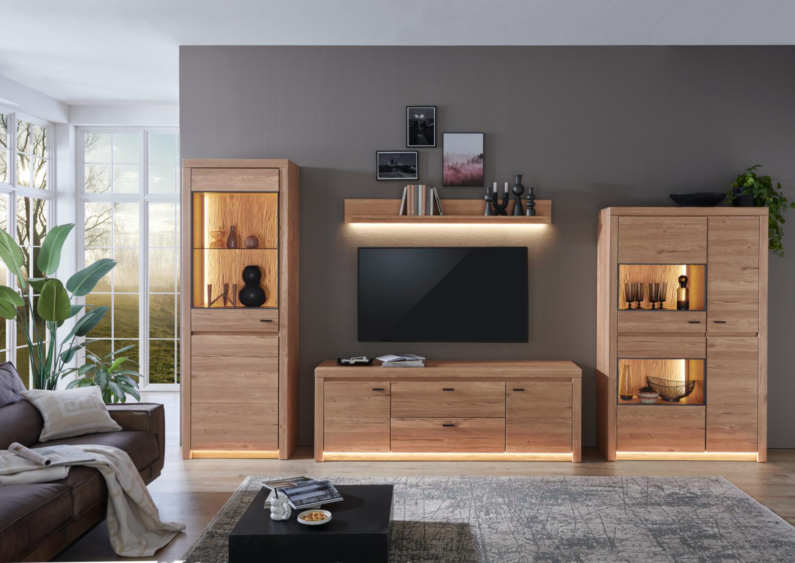 Wohnkombination WINSTON in Eiche Gustavson Melamin, Innenarchitektur, Unterhaltungszentrum, Computerausrüstung, Überwachen, Bildschirm