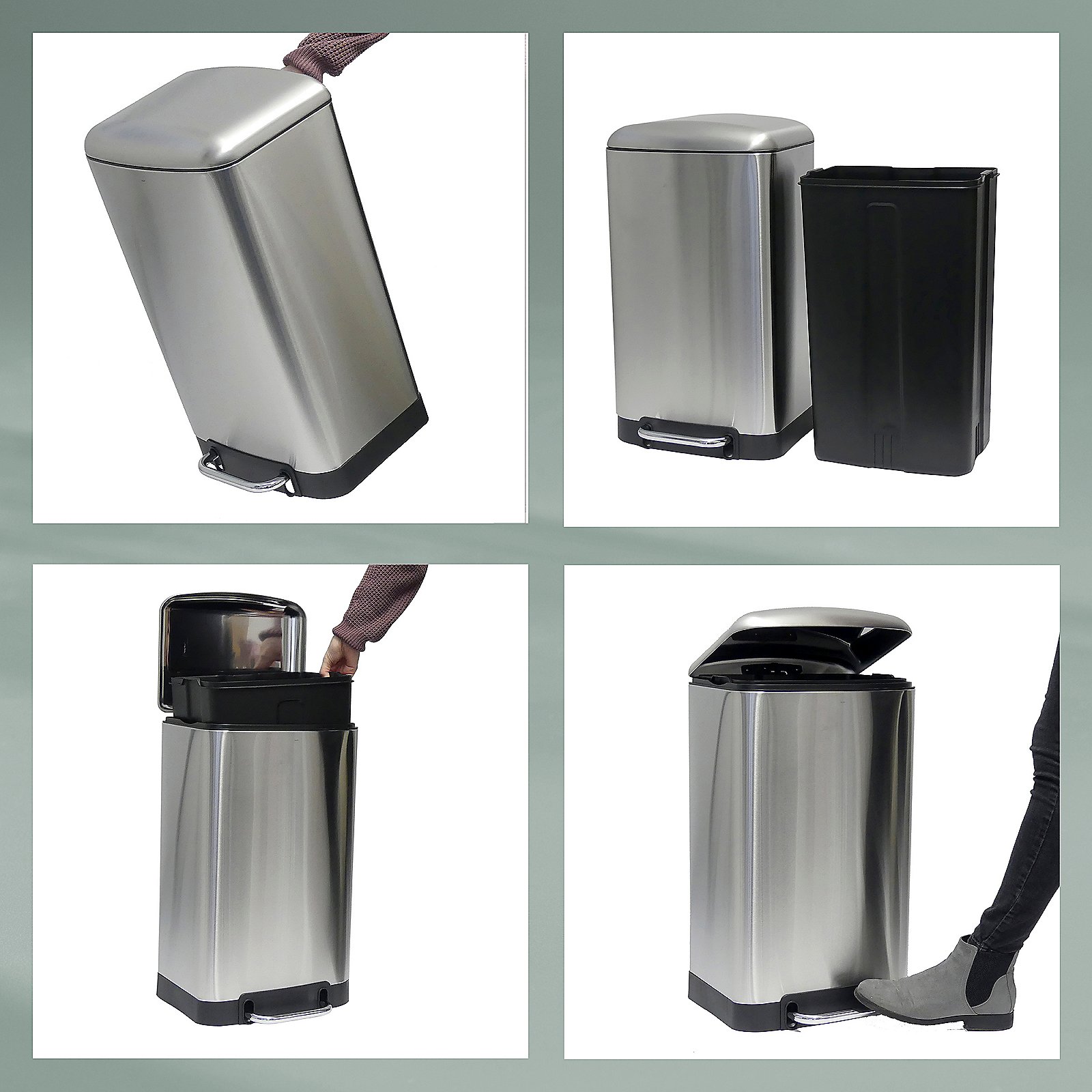 Kela Treteimer DAVINO in dunkelgrau, H:61cm, 30L, Zinn, Kann, Mülleimer, Person