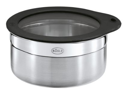 Rösle Dose mit Frischhaltedeckel 6cm, Edelstahltopf, Sous-Vide Behälter, Induktion kompatibel, Glasdeckel, Rösle Topf