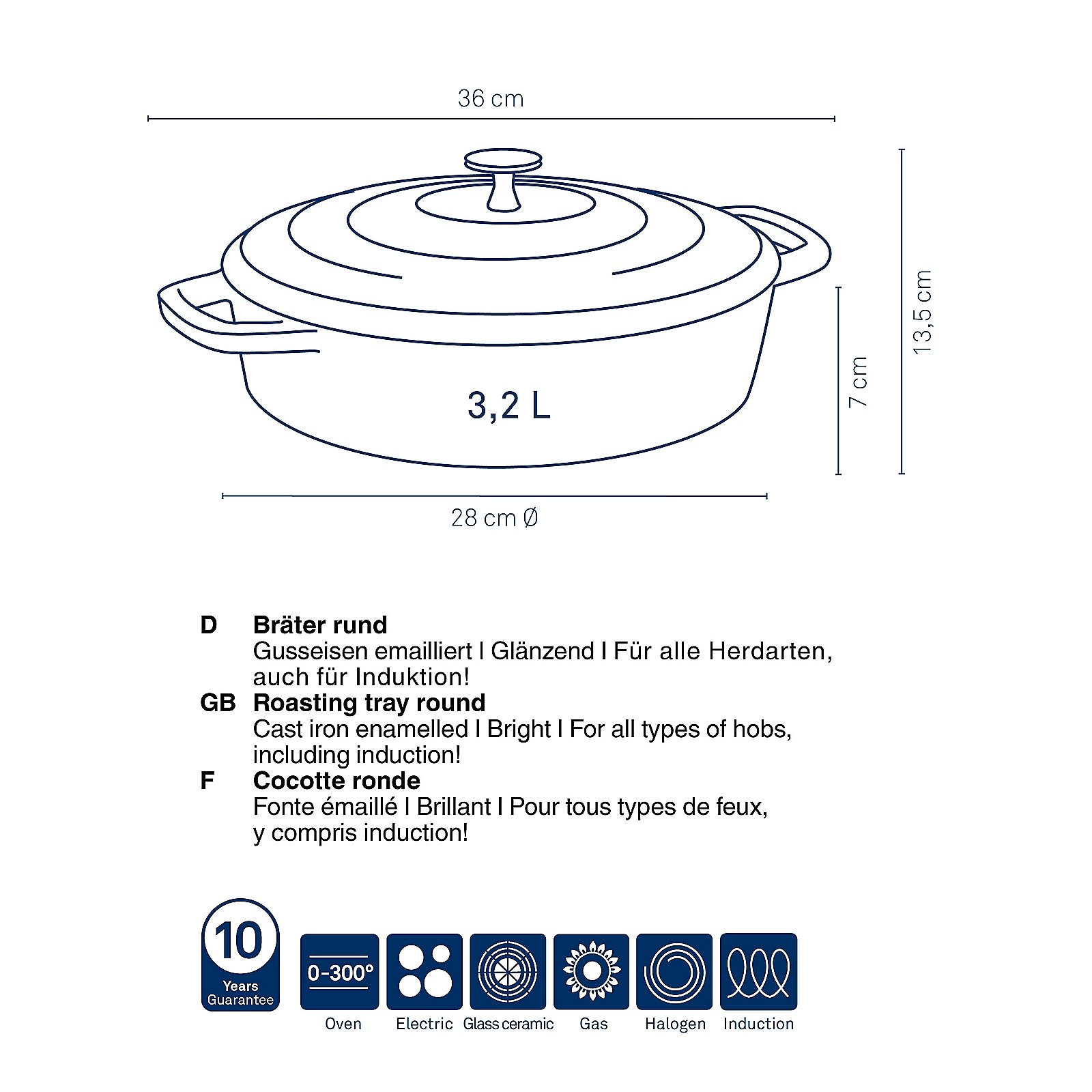 Kela Bräter rund Calido CALIDO in , Kochgeschirr, Topf, Diagramm, Handlung, Holländischer Ofen