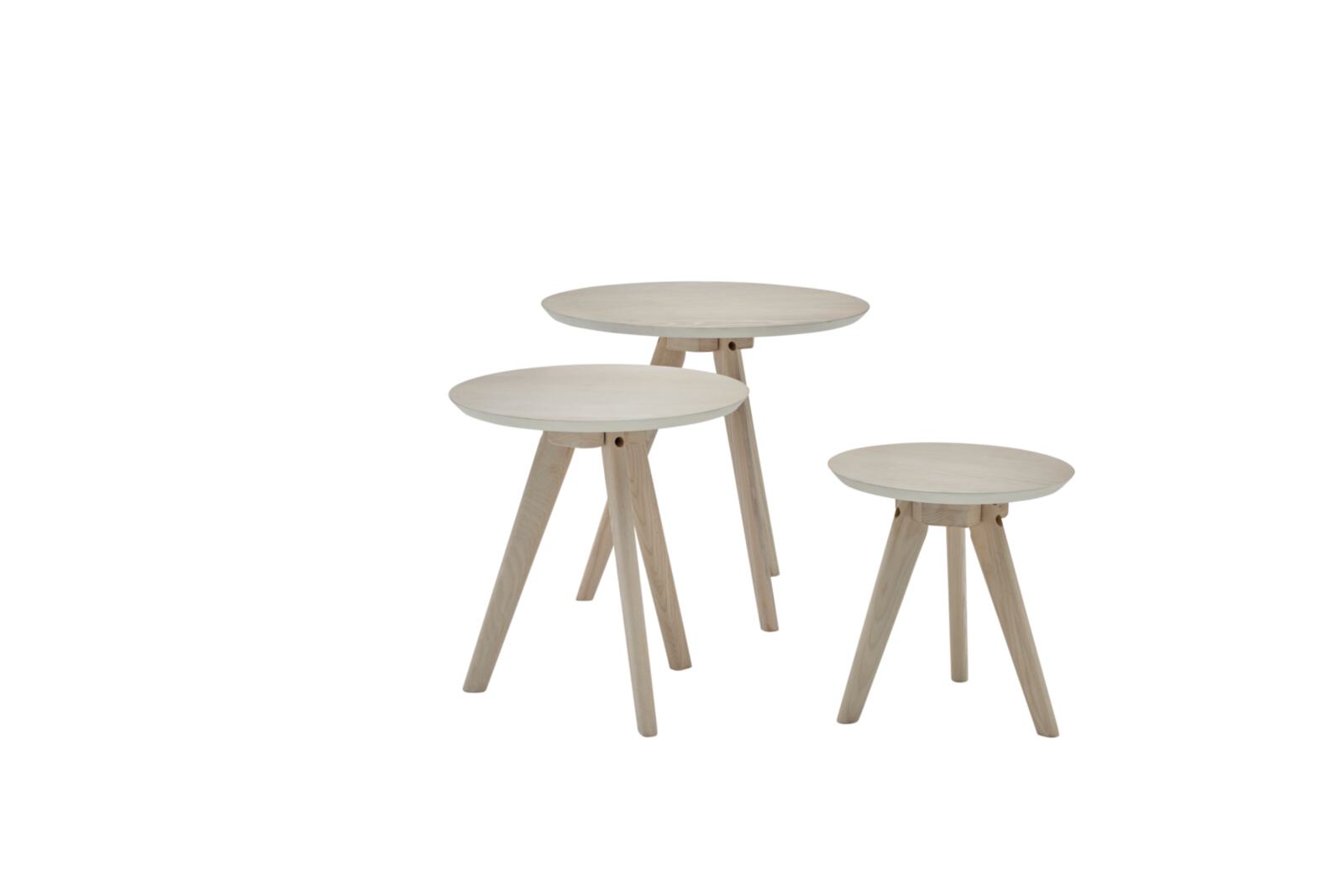 Roomio Couchtisch 3er-Set NO. 2000 mit Platte aus Esche Echtholzfurnier, Gestell massiv weiß gewaschen