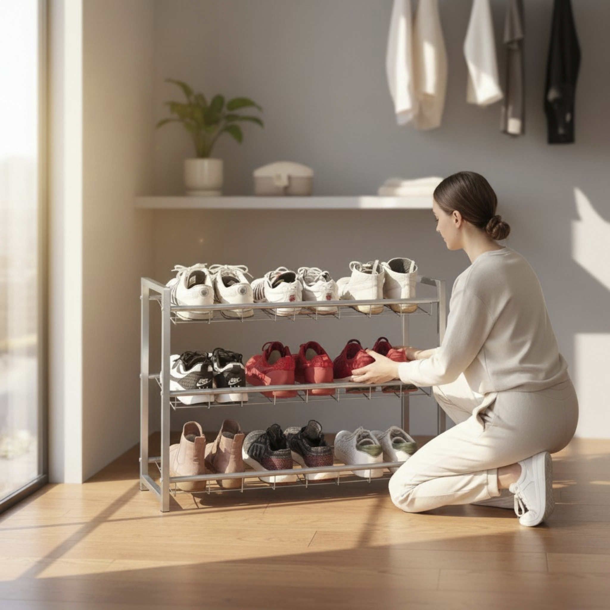 Haku Möbel Schuhregal JUTTA in Farbe Alu, Schuhregal, Schuhe, Aufbewahrung, Kleiderraum, Sport-/Freizeit