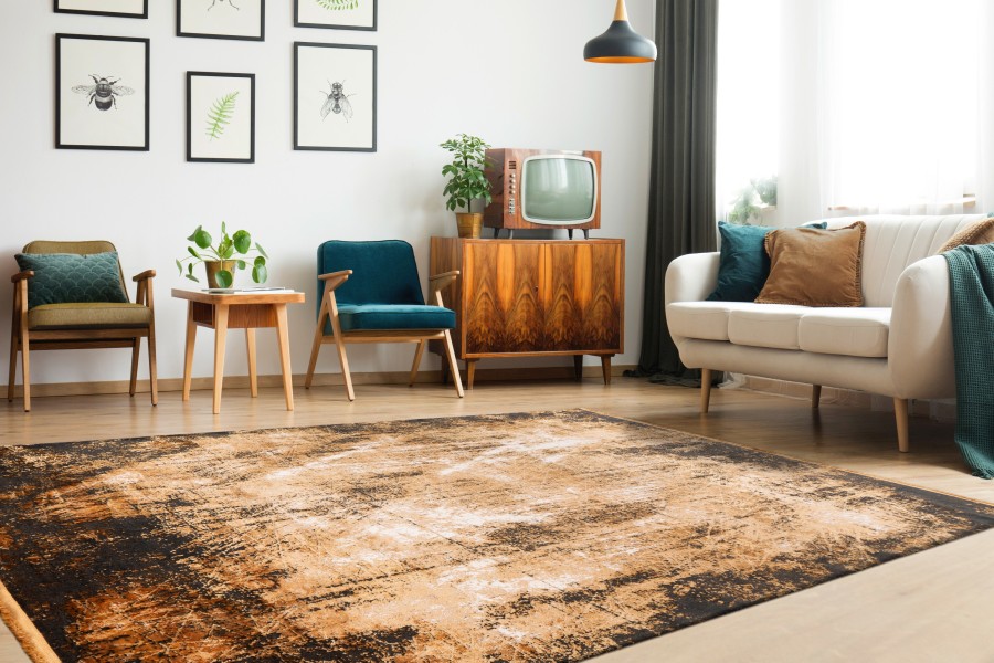 Webteppich ELYSEE ca. 160x230cm in Farbe gold, wohnzimmer, teppich, antik TV cabinet, mid-century, pflanzen