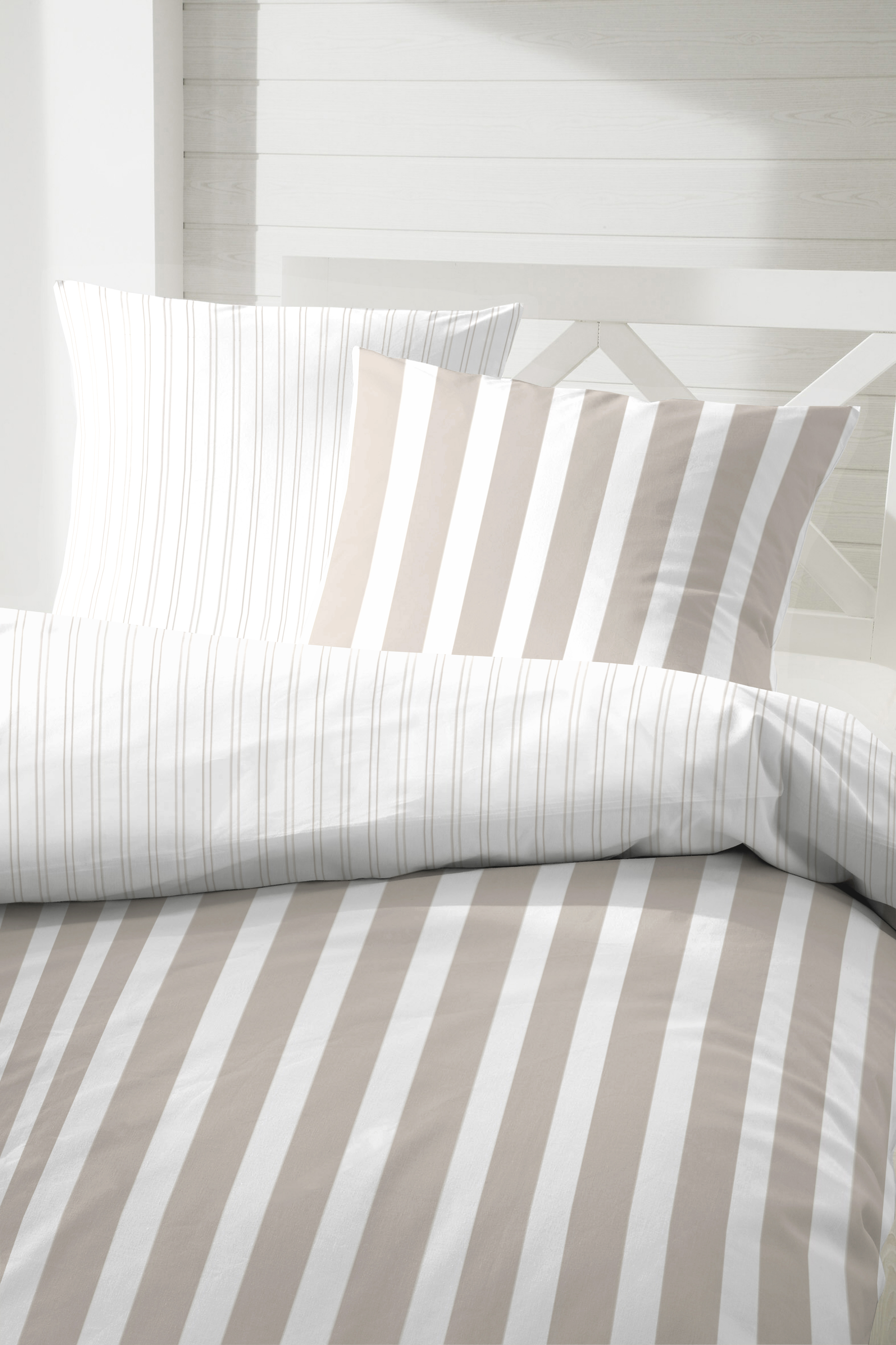 Hahn Haustextilien Perkal-Bettwäsche 155x220cm ca. 155x220cm, Kopfkissen ca. 80x80cm in Farbe braun/weiß gestreift