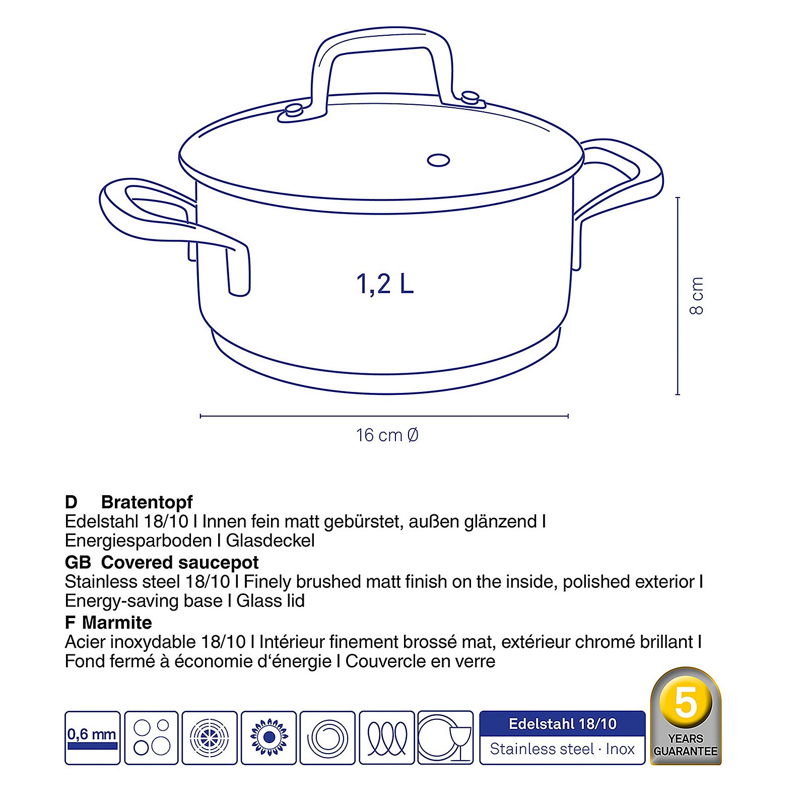 Kela Bratentopf Flavoria FLAVORIA in Silber Glänzend, Kochgeschirr, Topf, Kochtopf, Essen