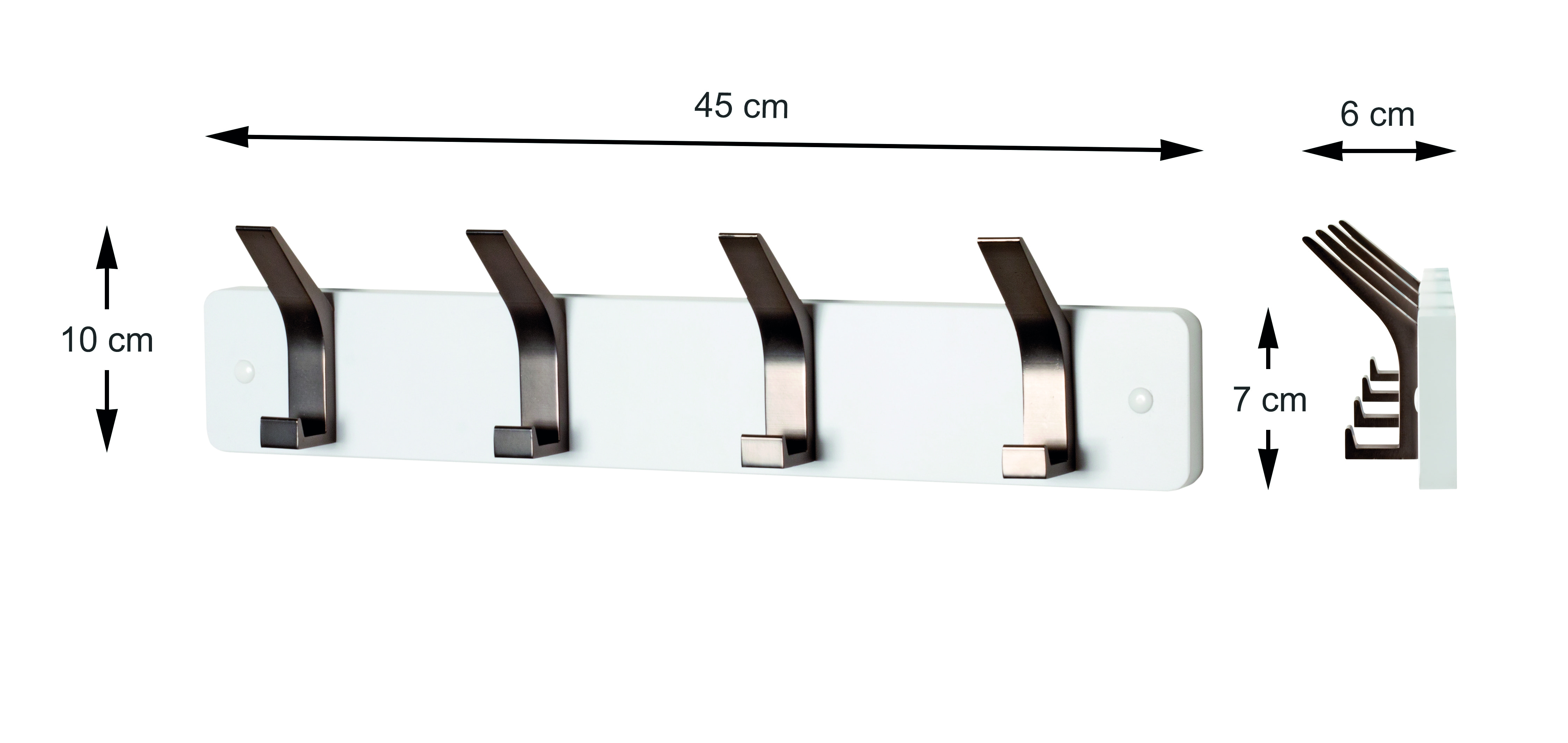 Haku Möbel Garderobenleiste TEDDY ca.B45 H10 T6 cm in MDF Dekor gunmetall weiss, Elektronik, Hardware