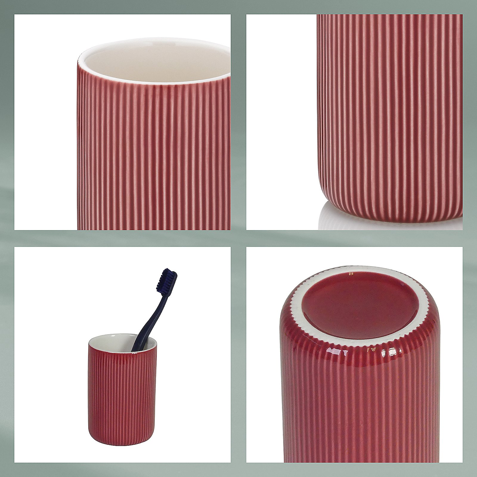 Kela Becher AVA in Farbe himbeerrot, Becher, Rote Keramik, Rillendesign, Zahnbürstenhalter?, Küchen-Accessoire