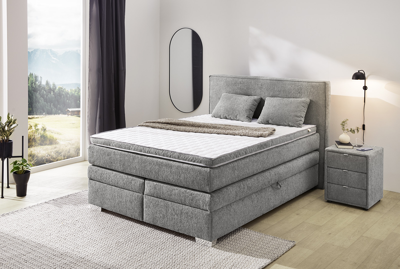 Jockenhöfer Boxspringbett THERESA ca.140 x 200 cm in Stoff 417/39 grau