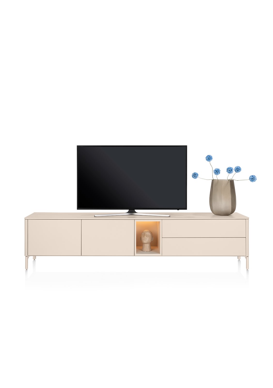 XOOON Lowboard TRENTINO ca. B240 H56 T42 cm in MDF creme lackiert, TV-Konsole, Lowboard, Breit, Schrankkombination, Vitrine mit Licht
