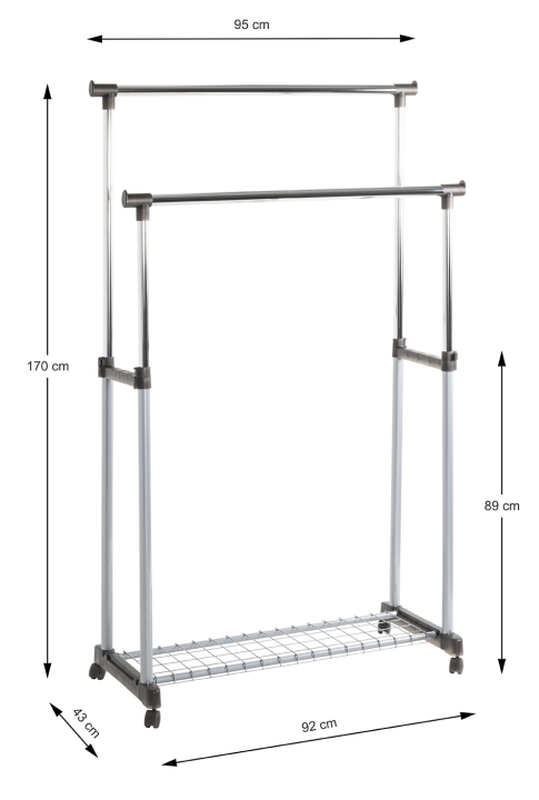 Haku Möbel Rollgarderobe in alu-chrom-grau, ca. B 95 x T 43 cm