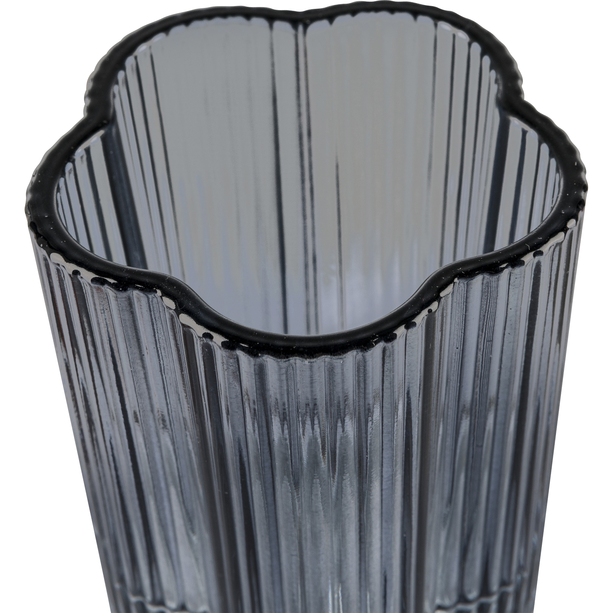 Gasper Glas, Teelichthalter, in Farbe Taubenblau, Glasvase, Vase, transluzent, Rillenstruktur, silberfarben
