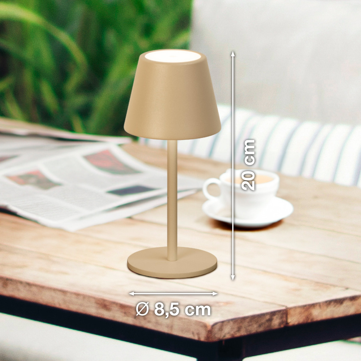 FH Lighting LED-Tischleuchte SALERNO in Metall sandfbg., Tischlampe, Beleuchtung, Beige, Metall, Tischdeko