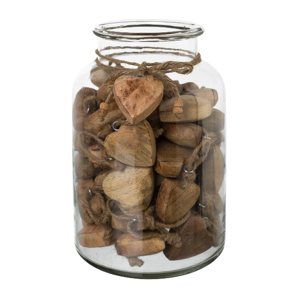 Holzherzhänger 60 im Glas 6319545-69 in Beige, Holzherzen, Holzanhänger, Glas Glasgefäß, Kordel, Dekoration