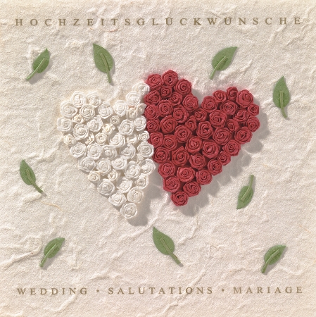 Karte Hochzeitsblüten Zwei Rosenherzen, herzrose, hochzeit, rosenherz, blumenmuster, kartenmotiv