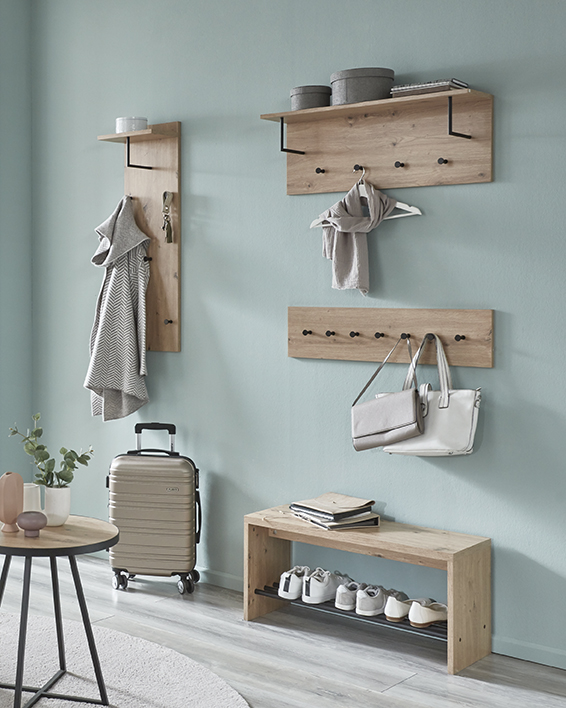 Wandgarderobe in Mehrfarbig, Garderobe, Wandaufbewahrung, Schuhablage, Schuhregal, Koffer