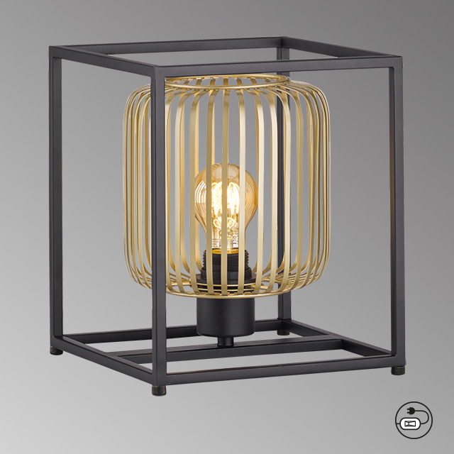 Fischer & Honsel Tischleuchte CAYDO in Metall sandschwarz/Metall goldfarbig 