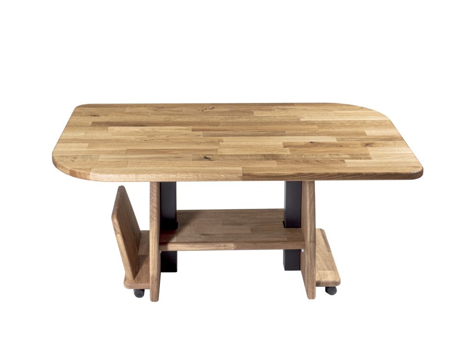 Couchtisch 1823 in Wildeiche geölt massiv, Esstisch, Holztisch, Holzplatte, Robust, Kartenfach