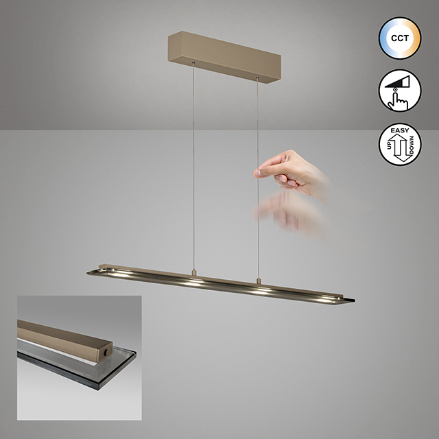 Fischer & Honsel LED-Pendelleuchte TORVI 4-flammig in Farbe Metall dark-greige/Glas rauchfarbig, Leuchte