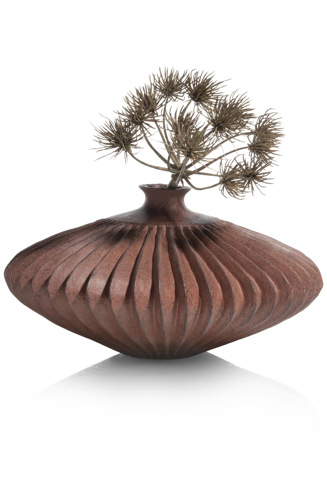 XOOON Noni Vase H14cm Coco Maison 48333-KOP, Vase, Töpfergefäß, Blumenarrangement, Dunkelbraun, Rippenvase