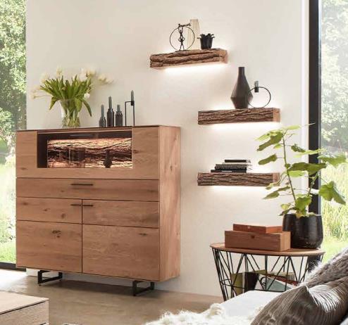 Hartmann Wandboard RUNA ca.B328 H182 T49/24 cm in Kerneiche natur gebürstet, Küchenbuffet, Massivholz, Holzsideboard, Wohnzimmer Dekor, Rustikales Möbel