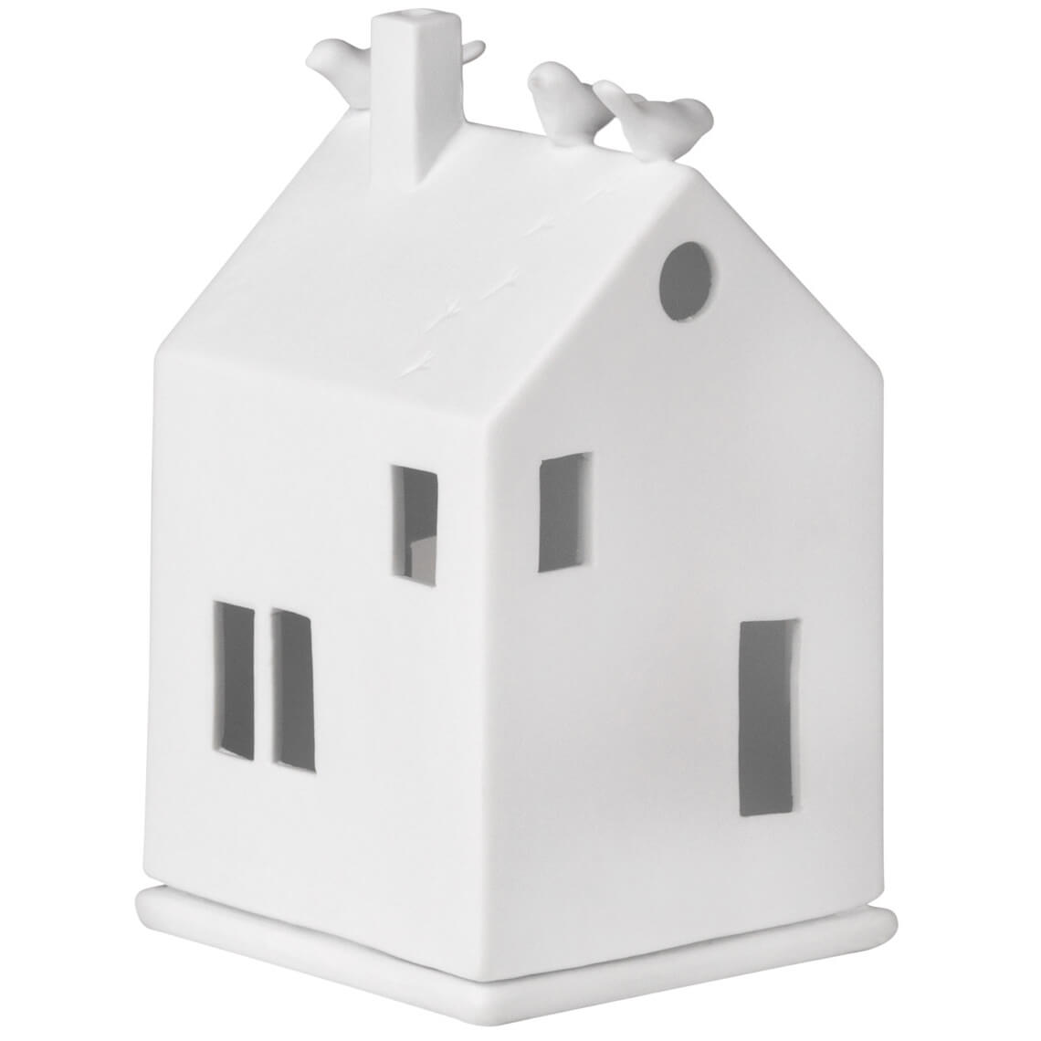 Lichthaus VOGELHAUS in Farbe weiß, Weiße Keramik, Hausfigur, Porzellanhäuschen, Miniaturhaus, Deko