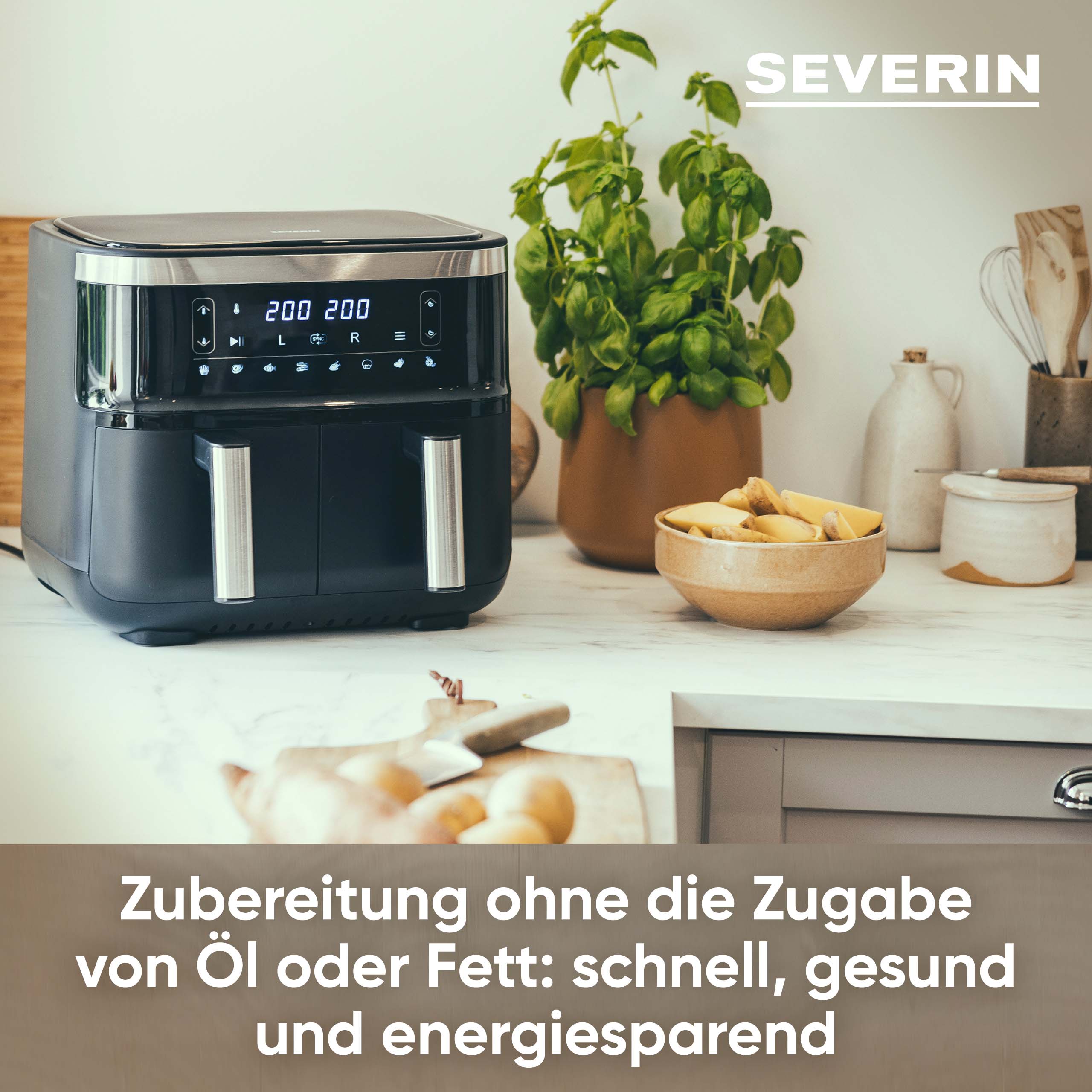 Doppelheißluftfriteuse 31,5 x 36,5 x 33,5 in 2850W, 2x4L schwarz/silber