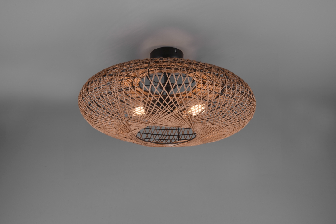 Trio Deckenleuchte HEDDA in schwarz matt, Sisal naturbelassen