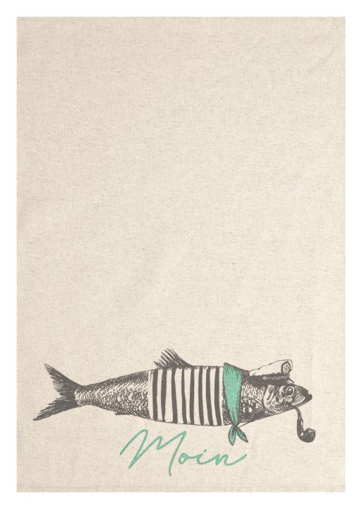 Magma Heimtex Geschirrtuch WELLENZEIT ca. 50x70cm in Farbe Moin, Tier, Fische, Leben im Meer, Rauchrohr