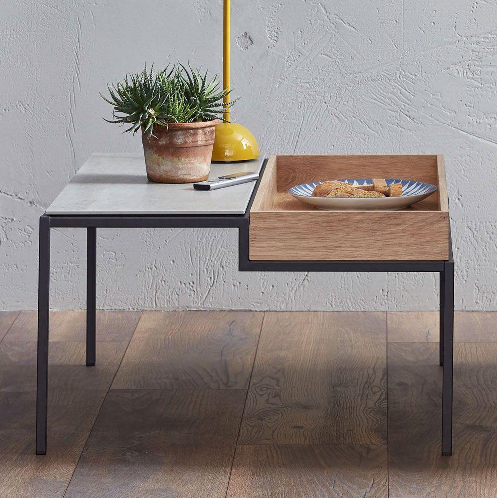 SCHÖNER WOHNEN-Kollektion Couchtisch STEP, ca. 80 x 70 x 38 cm in Wildeiche hell geölt/Keramik beton 