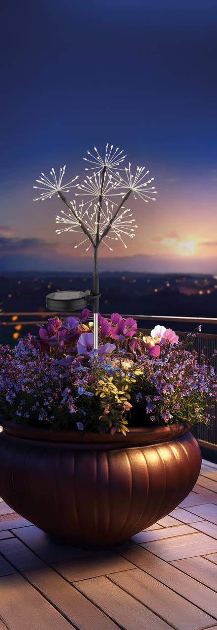 Globo LED-Solarleuchte SOLAR 140-flammig in Farbe Schwarz matt, Pflanze, Pflanze im Topf, Blume, Blumen-Arrangement, Pflanzgefäß