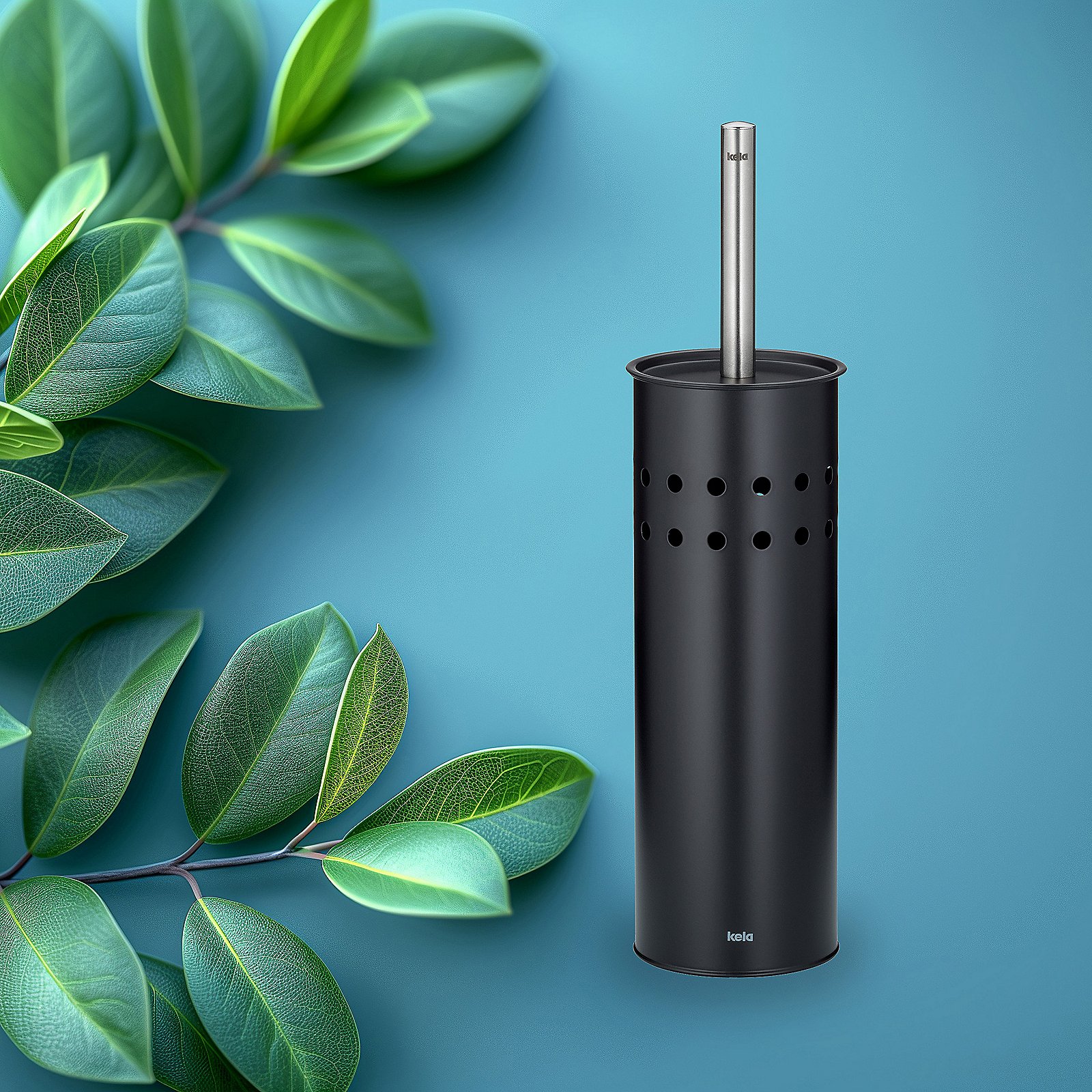 Kela WC-Garnitur LEO in Schwarz, Blatt, Pflanze