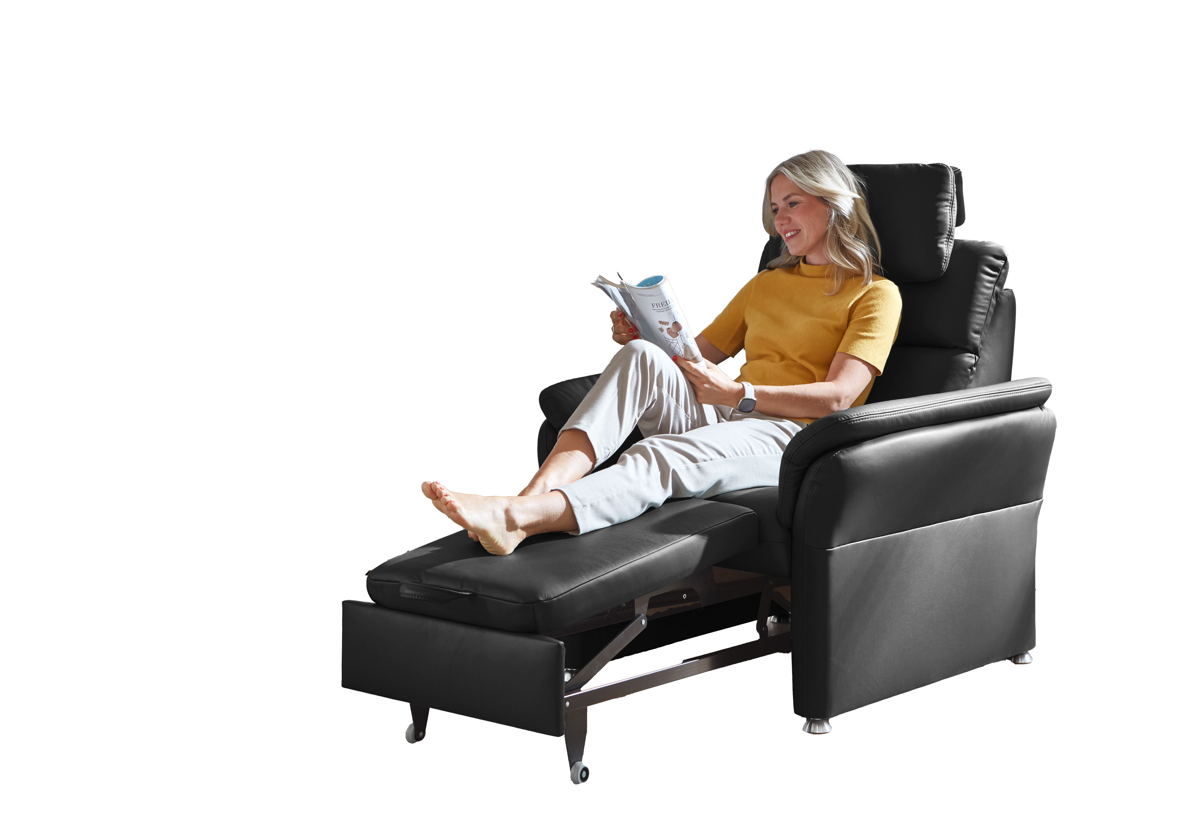 Modulmaster Sessel MM-PN1051 Schwarz, Recliner, Grau/Schwarz, Liegefunktion, Beinauflage, Sesselbelag