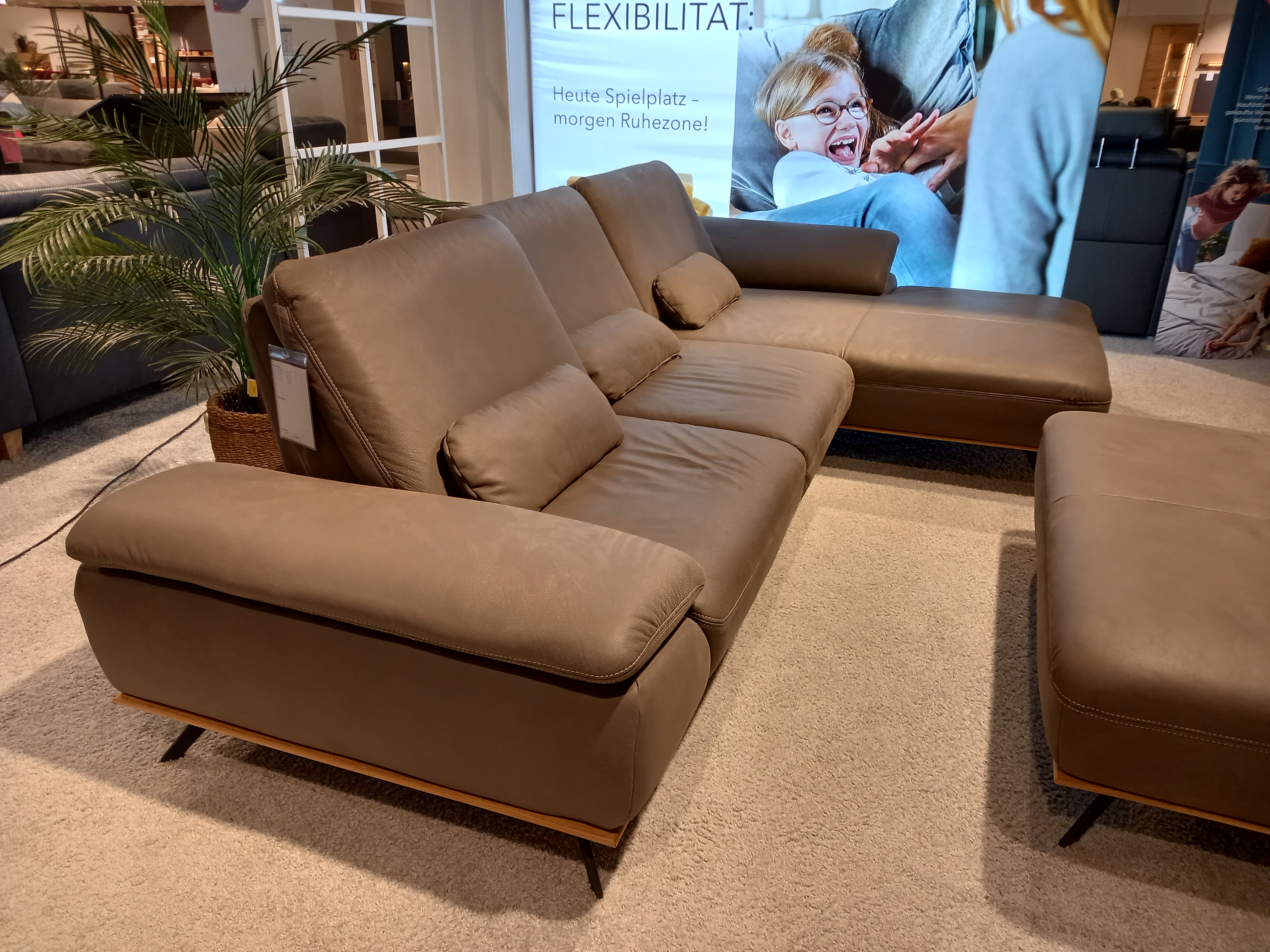 Polstergruppe in Leder Aurelia slate 120, Ecksofa, Sofa, Leder, Schnittsofa, Beige