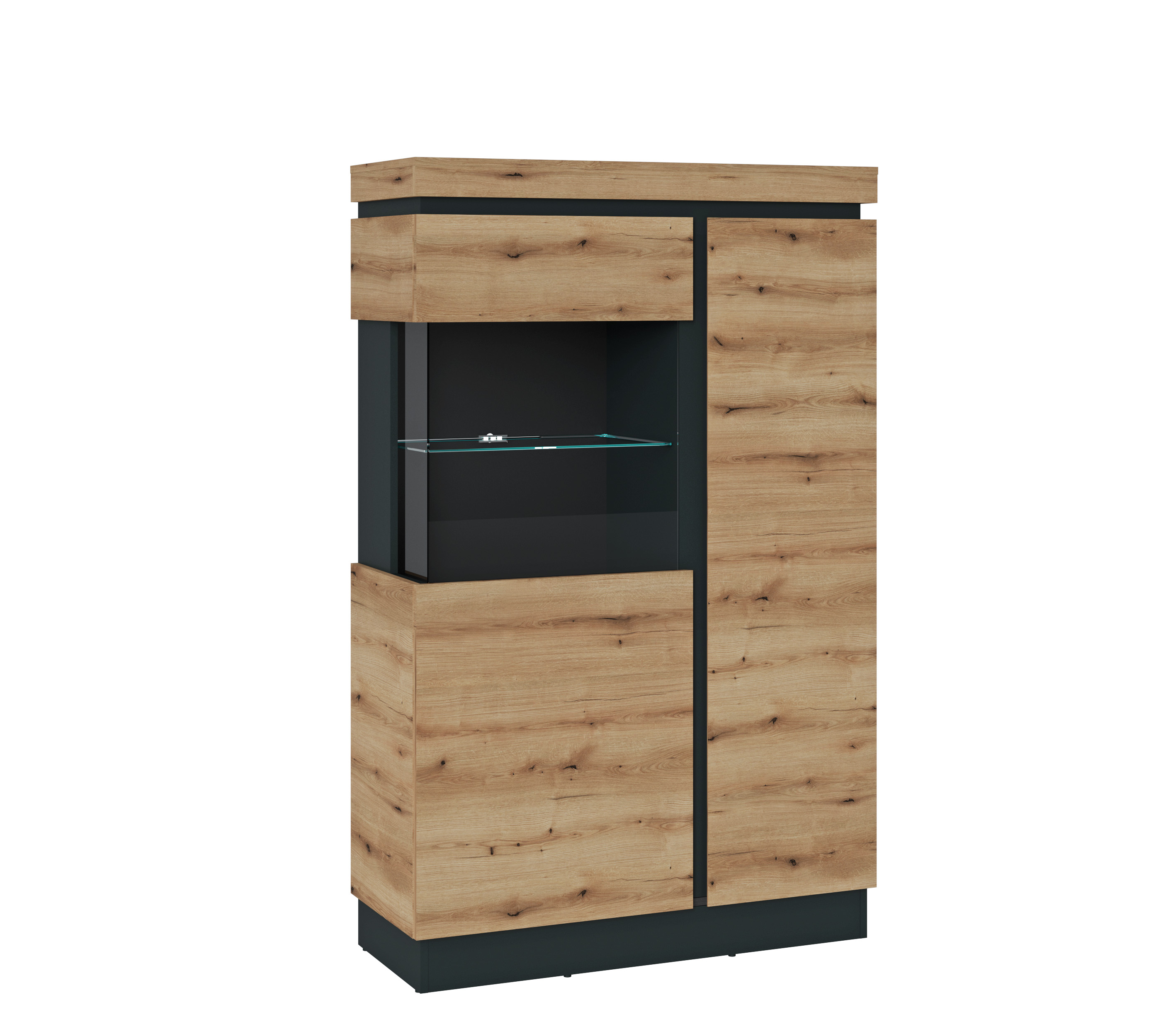Vitrine CORTE in Evoke Eiche Nachbildung/Kosmos grau