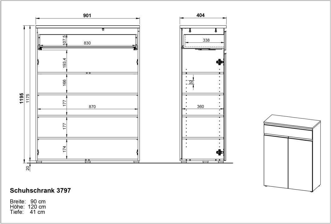 Germania Schuhschrank GW-Bastia in Farbe Steingrau