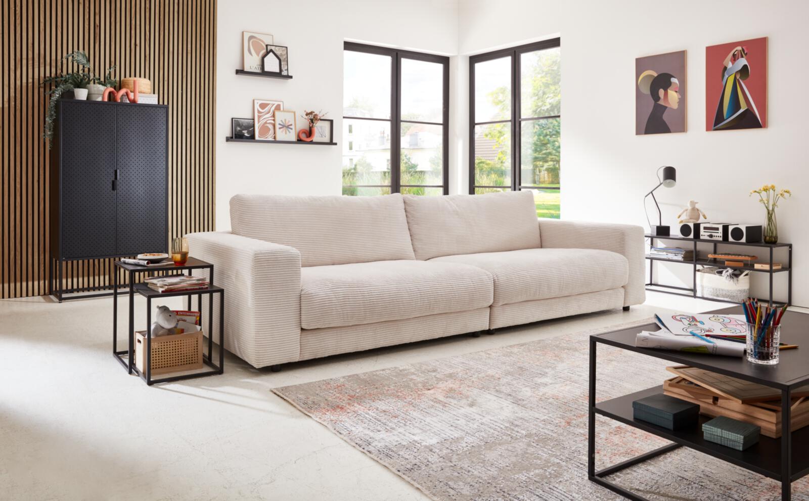 Candy 3-Sitzer SEVENTIES ca. 290x127cm in Stoff Cord snow, Dekoration für Zuhause, Innenarchitektur, Wohnzimmer, Couch, Tabelle