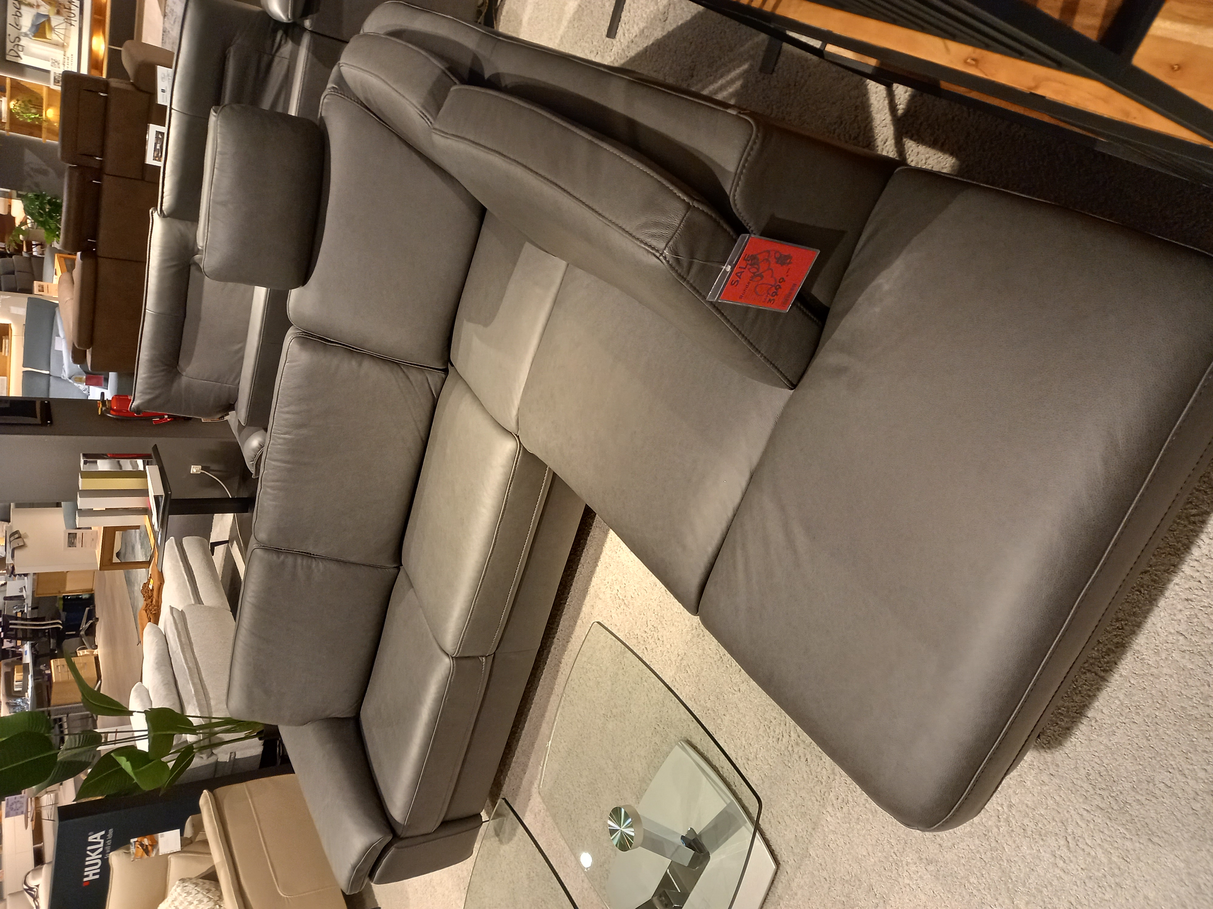 Hukla Rundecke VS-HU1064 in Leder Rodeo charcoal PG60, Couch, Mobiliar, Wohnzimmer, Kissen, Stuhl