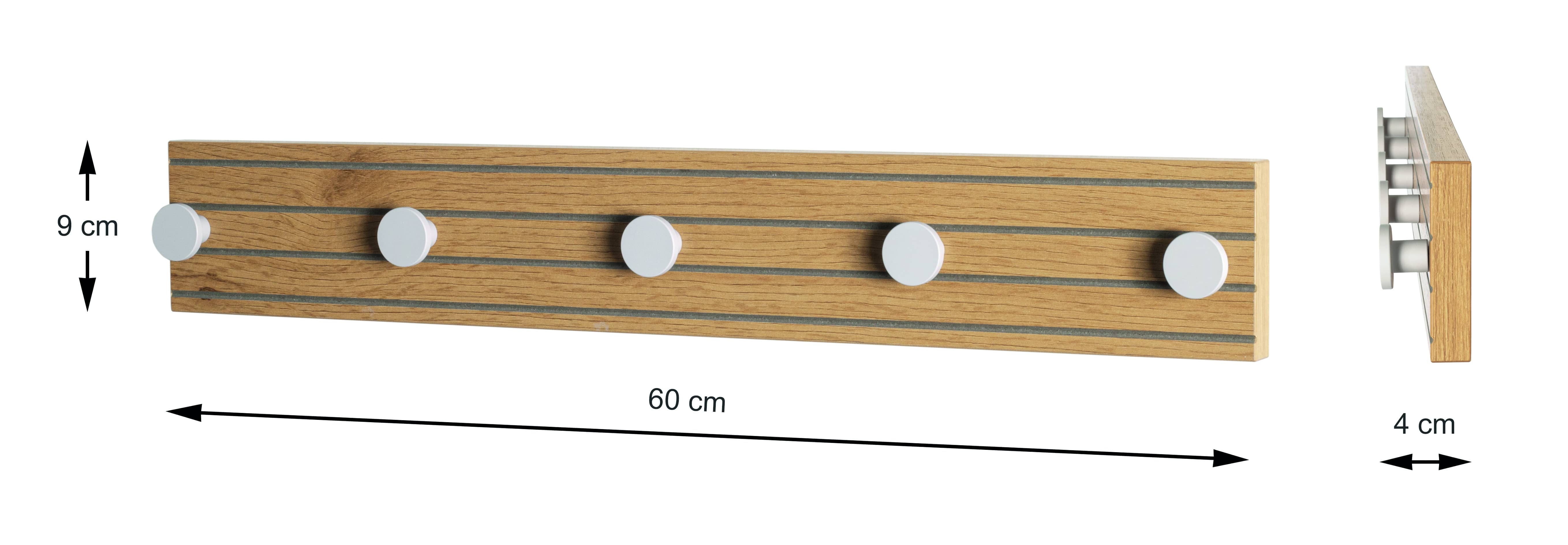 Haku Möbel Garderobenleiste POLAR ca.B60 H9 T4 cm in MDF Dekor Eiche natur, Holz