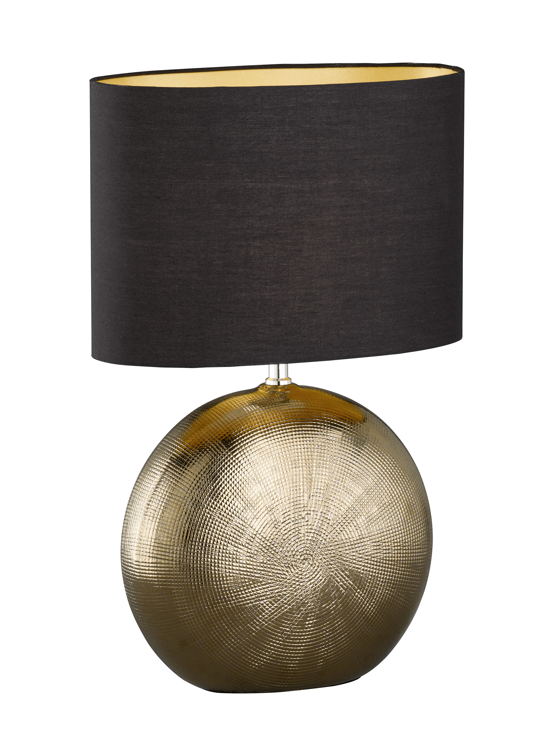 Fischer & Honsel Tischleuchte FORO 1-flammig in Farbe Keramik bronzefarbig antik/Stoff schwarz Chintz innen goldfarbig Fischer & Honsel Tischleuchte FORO in Keramik bronzefarbig antik/Stoff schwarz Chintz innen goldfarbig
