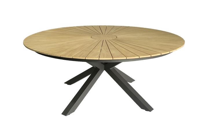 Interliving Esstisch IL-7011 in anthrazit, Rundtisch, Holztisch, Holzplatte, Metallbasis, Moderner Stil