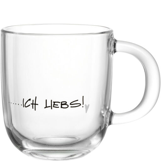 Leonardo GK/Tasse 400ml -ich liebs- EMOZIONE in Fb. mehrfarbig bedruckt, glas, becher, tasse, herz, textaufdruck