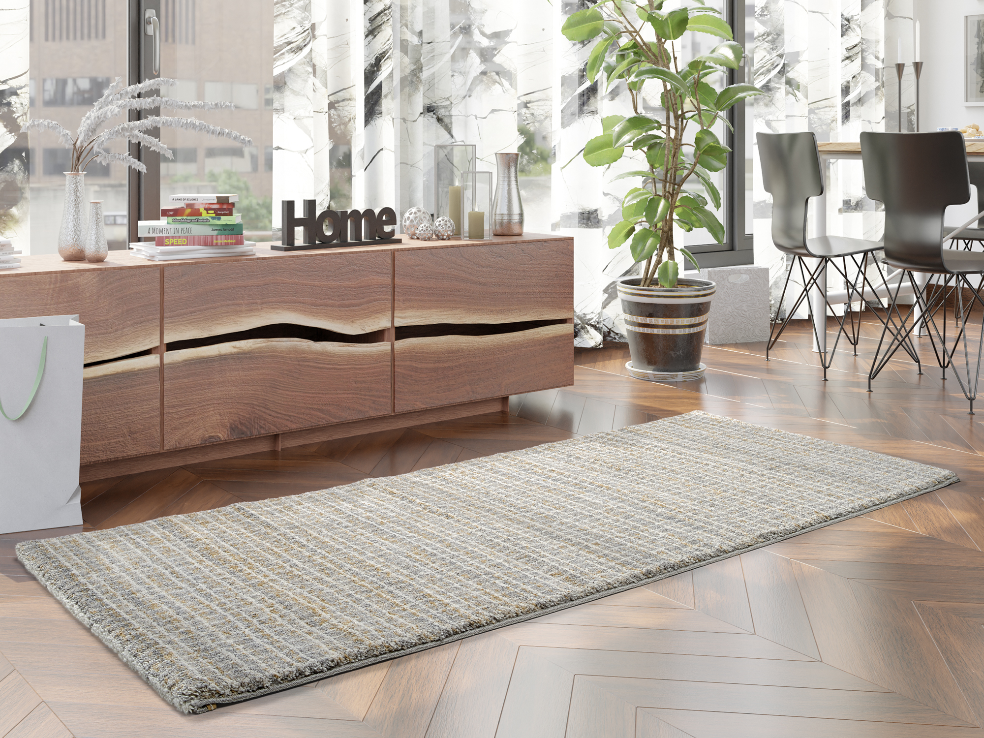 OCI Webteppich ca. 80x200cm in Farbe grau-creme