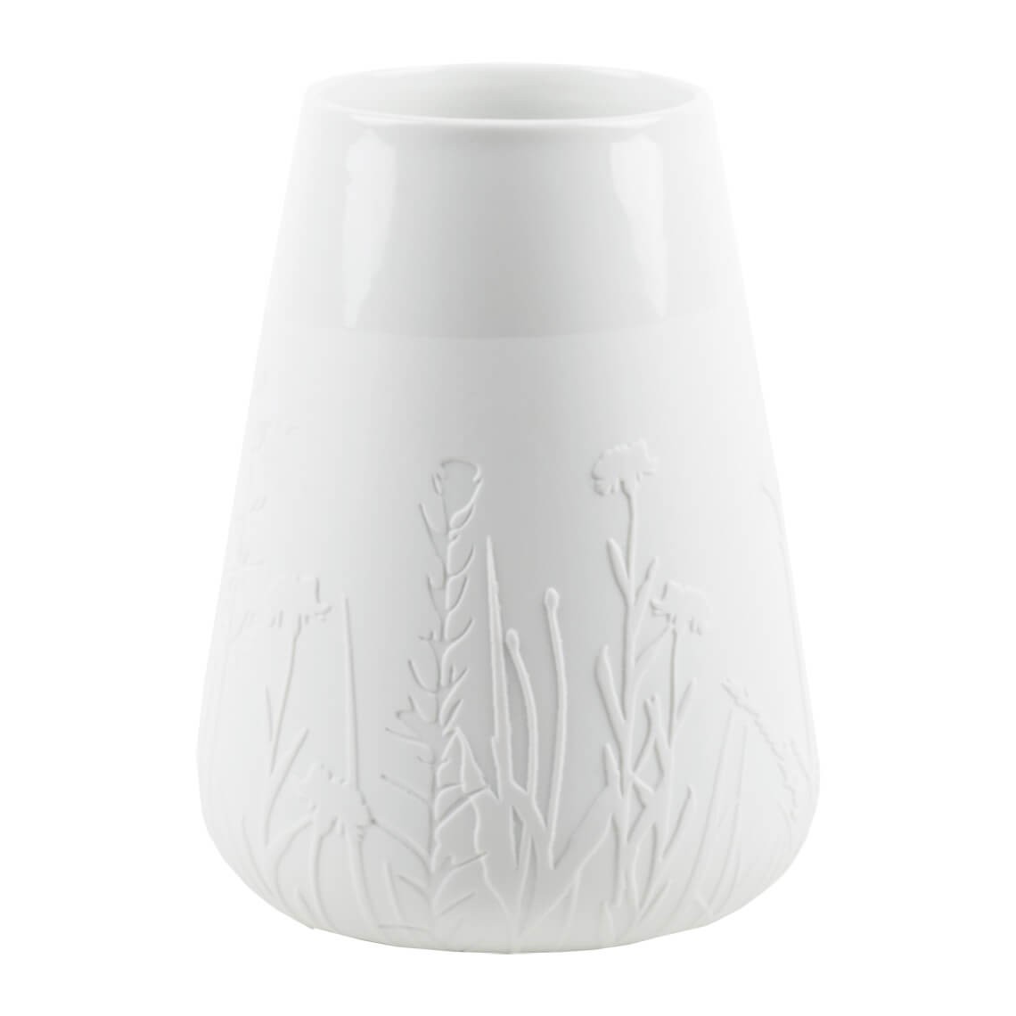Vase floral GRÄSER in Farbe weiß, Porzellan Vase, weiße Vase, Blumenmuster, Embossed Relief, Dekovase