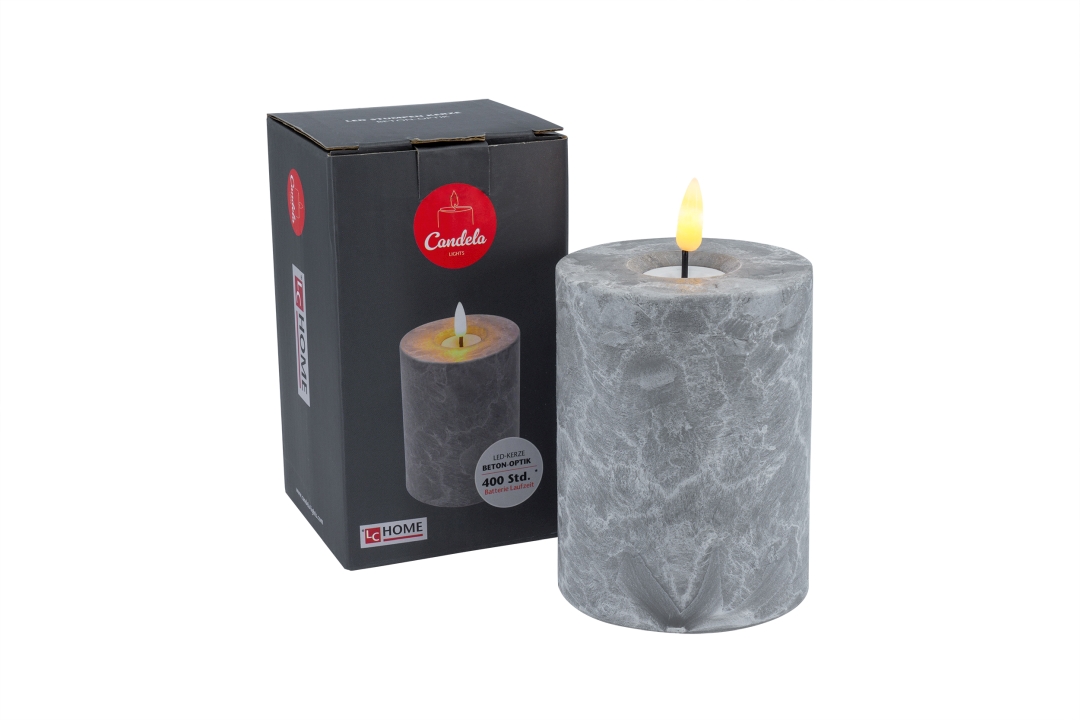 L.C. Wholesaler LED-Stumpenkerze BETON ca. Ø 8, H 10cm in mit 6h-Timer, D:8 H:10cm
