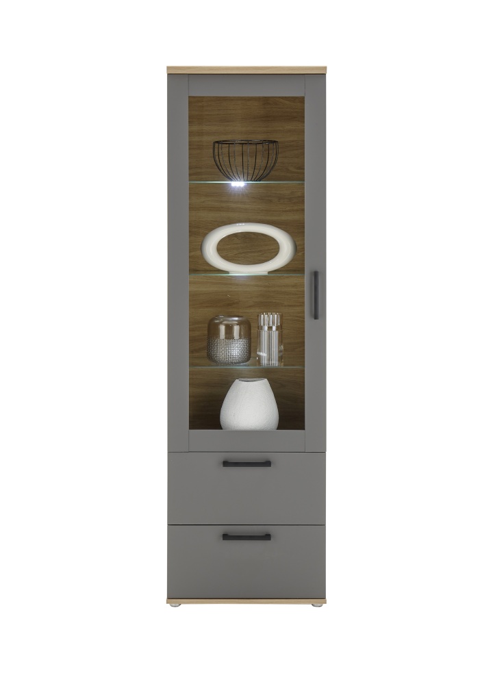 HBZ Meble Vitrine VENEZIA B/H/T ca.60x203x38cm in Grau / Abs. Artisan Eiche